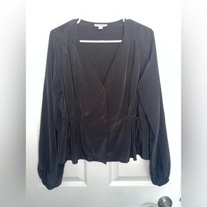 Topshop Black, Button Up Long Sleeve Blouse (Size 12/44)